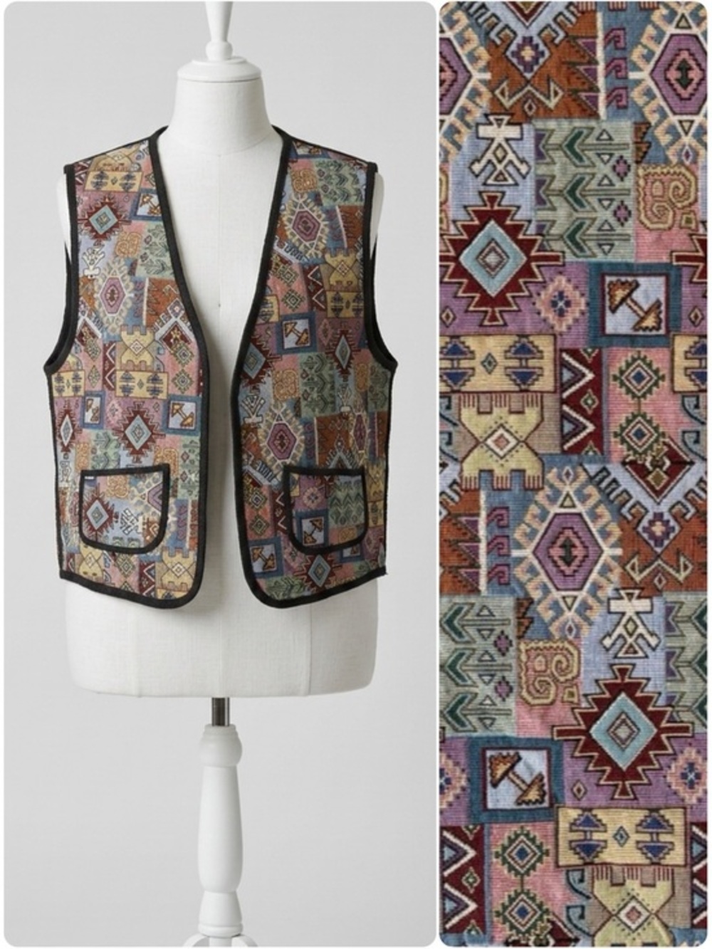 Vintage Dunya Turkish Tapestry Vest XXL Boho Southwestern Ethnic Grandpacore
